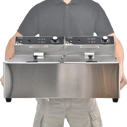 Miniatura 6 de Freidora Profunda Comercial con Cesta, 3400w 19.7 Qt Tanque de Aceite 8.9 Qt Cesta x 2, 0.6mm Acero Inoxidable Engrozado Freidora Eléctrica de