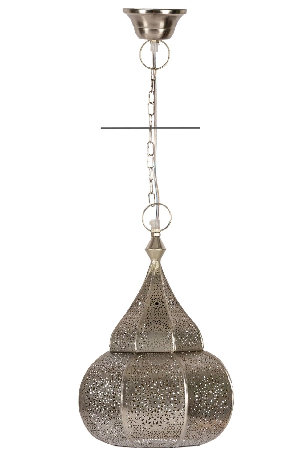 Marokańska lampa sufitowa Ilham, 40 cm, duża srebrna lampa, E27, orientalny styl vintage, wisząca lampa, arabska dekoracja domu, oświetlenie, wiszący żyrandol do salonu, sypialni lub kuchni