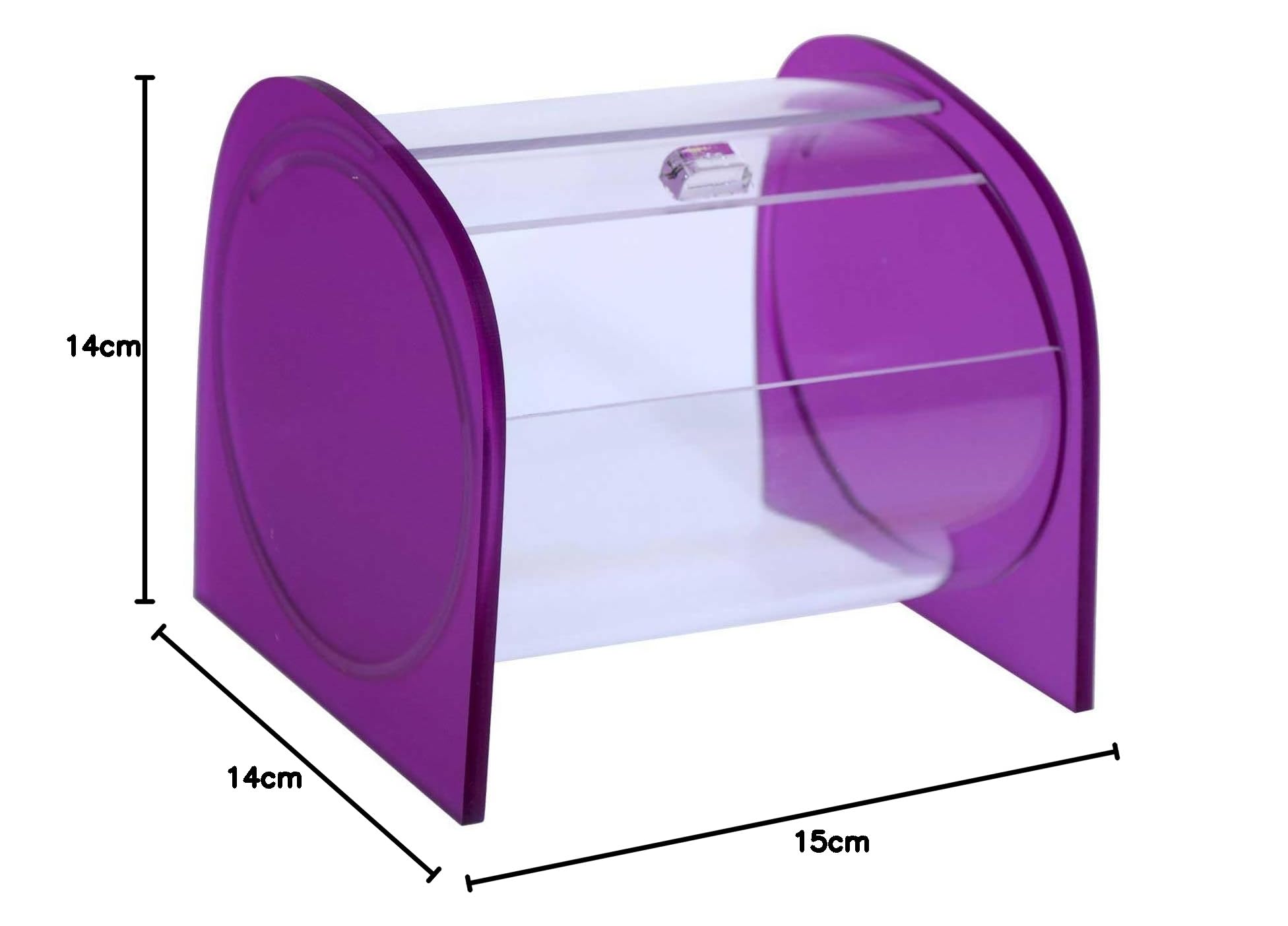 Portacaramelle confezionate sezione circolare in plexiglass trasparente e con pannelli laterali in plexiglass satinato FUCSIA - Misure totali: L 15 x P 14 x H 14 cm