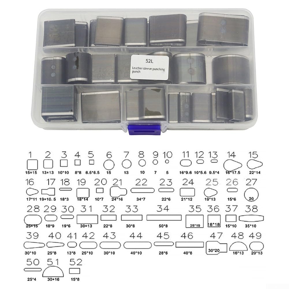 55-Piece High-Speed Steel Leather Punch Tool Kit for Round, Square & Oval Hole Cutting in Leather, Cardboard & Plastic – for Crafting Phone Holsters, Belts & DIY Projects(D)