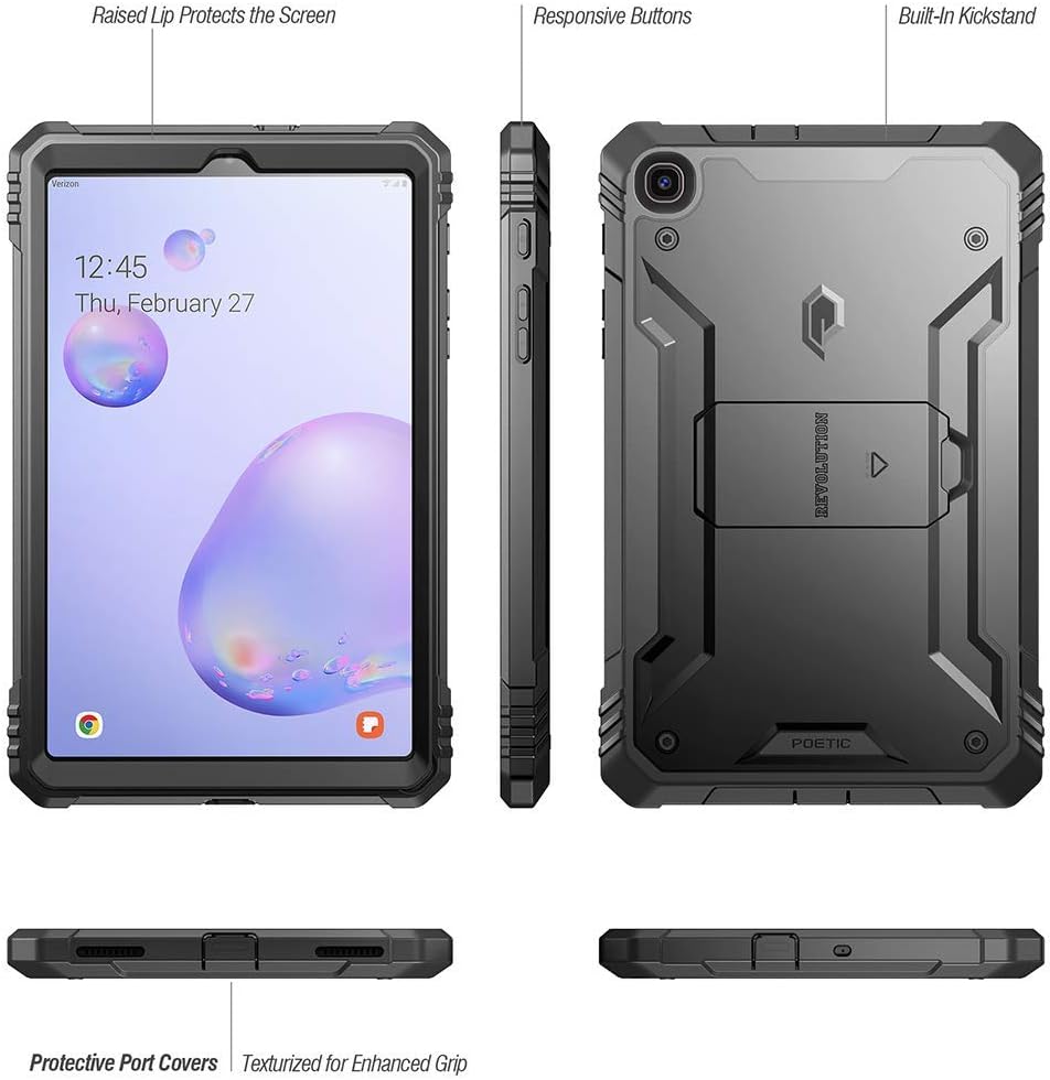 Poetic Revolution Series Designed for Samsung Galaxy Tab A 8.4 2020 Kickstand Rugged Case,Model SM-T307, Full-Body Heavy Duty Case, Built-in-Screen Protector, Black