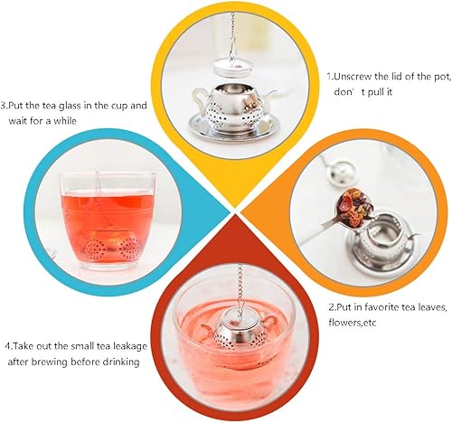 Miniatura 7 de Infusor de té de hojas sueltas, 4 coladores de té de acero inoxidable con cadena y bandejas de goteo, juego de filtros de té pequeños para taza