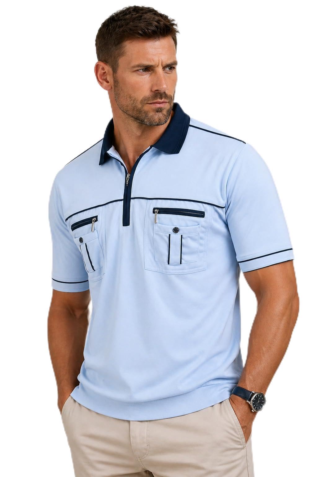 Soltice Herren Kurzarm Poloshirts, Gestreifte Blousonshirts,