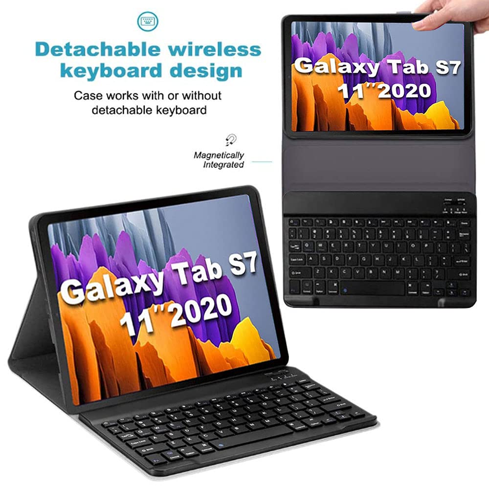 Boîtier clavier pour Galaxy Tab S7 11 pouces 2020 (SM-T870/SM-T875), Smart Cover légère avec clavier magnétique amovible et souris pour Samsung Galaxy Tab S7 11" 2020, noir
