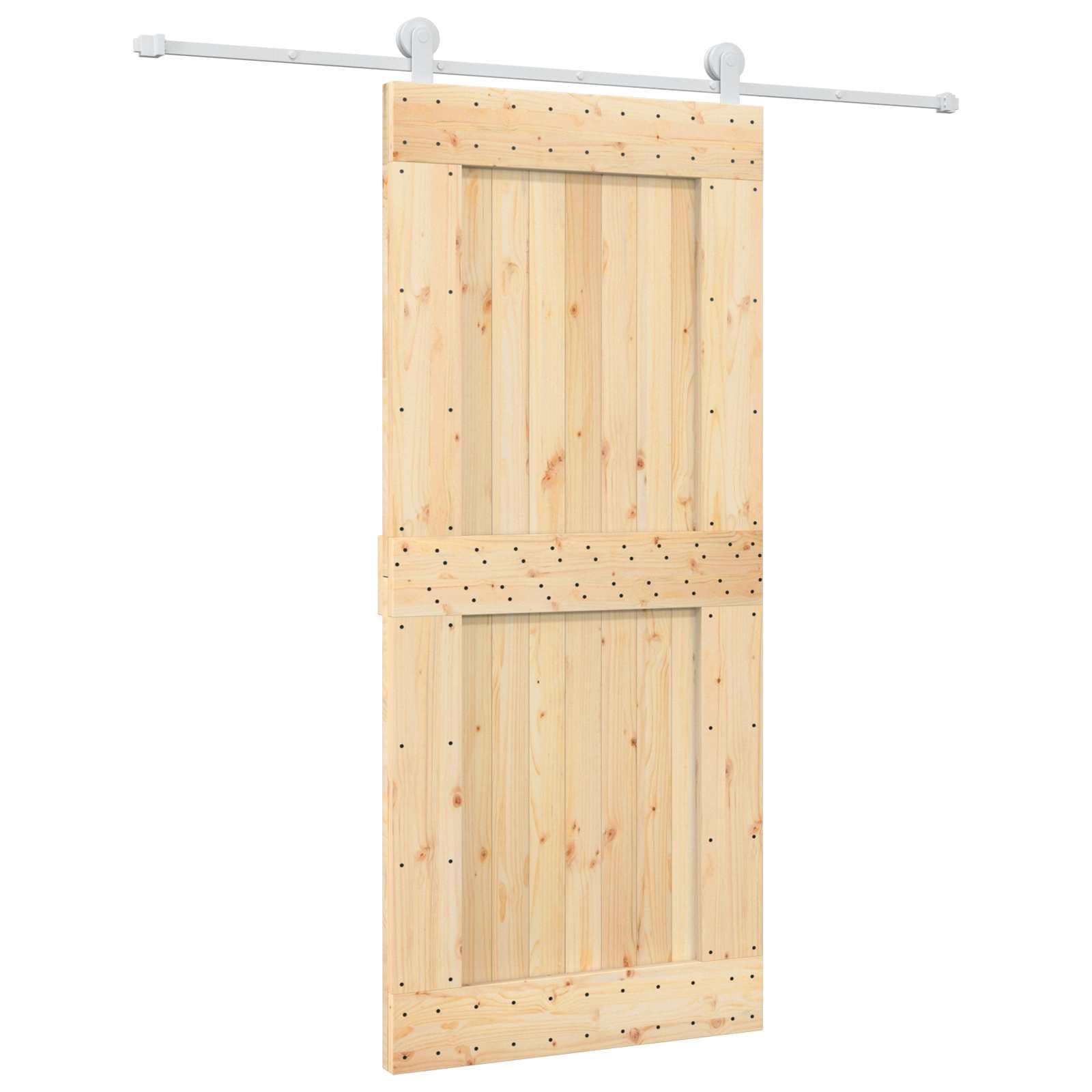 Porta scorrevole naturale e bianca, 90 x 210 cm | pino massiccio, binario in acciaio verniciato a polvere, meccanismo superiore scorrevole, salvaspazio