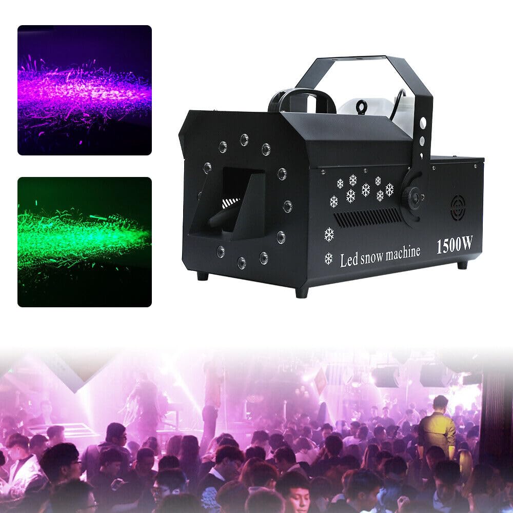 BANLICALI Snow Machine, 3 in 1 Snowflake Machine with RGB LED Light and Remote, 1500W Snowflake Projector Lights DMX Stage Lighting Snow Maker for Halloween Christmas Wedding Black 110V