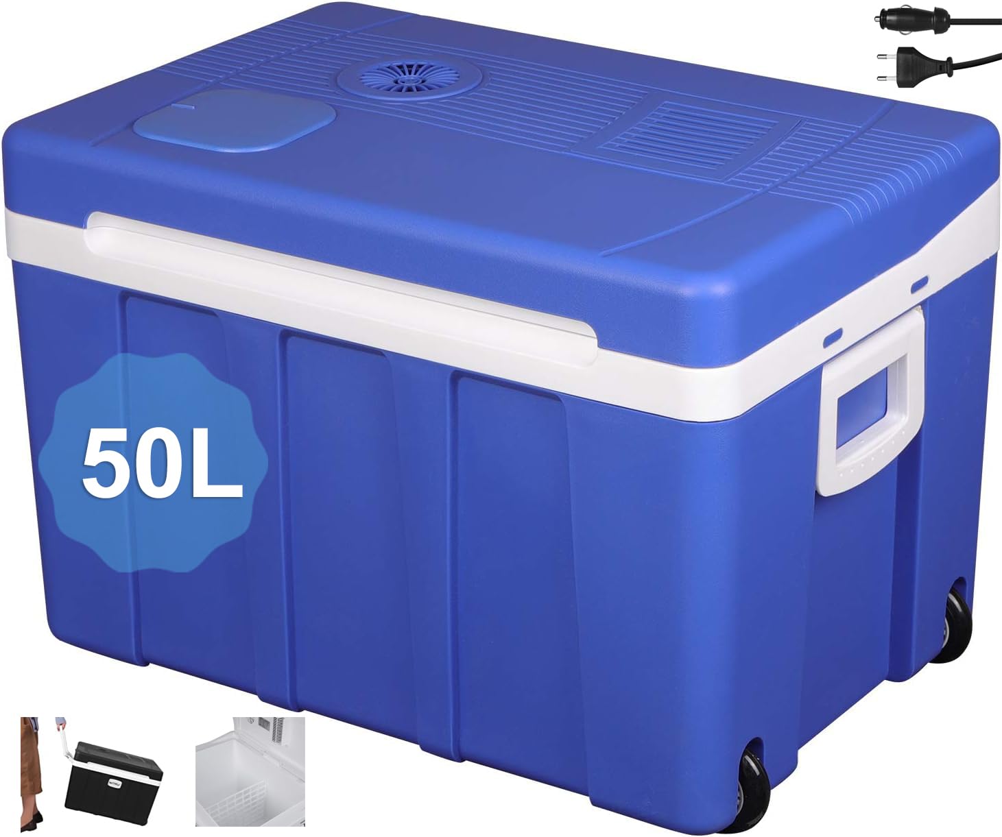 WOLTU AC/DC Nevera Termoeléctrica Portátil Calor/Frío Nevera Portátil Azul Nevera para Coche Nevera Camping Playa Montaña Viaje Conexiones 12V&220V, 50L KUE003bl