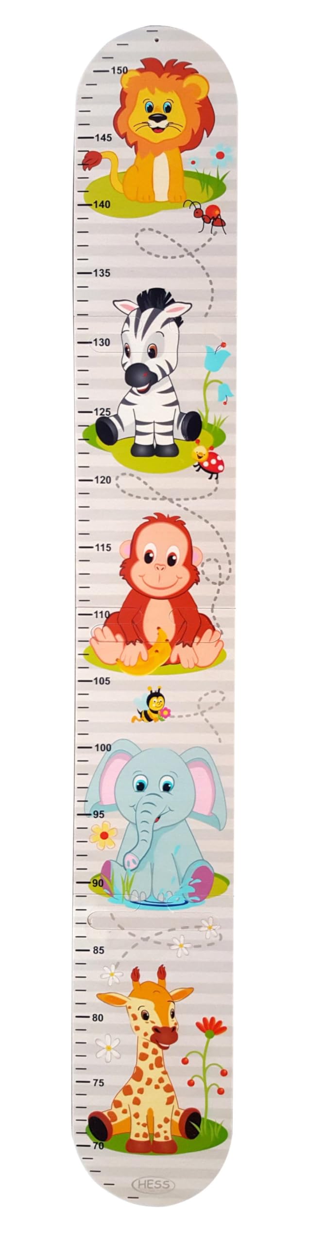 Hess Holzspielzeug 14602 - Messlatte aus Holz für Kinder, Serie Zoo, handgefertigt, 4 teilig, geeignet für eine Körpergröße von ca. 66 bis 152 cm