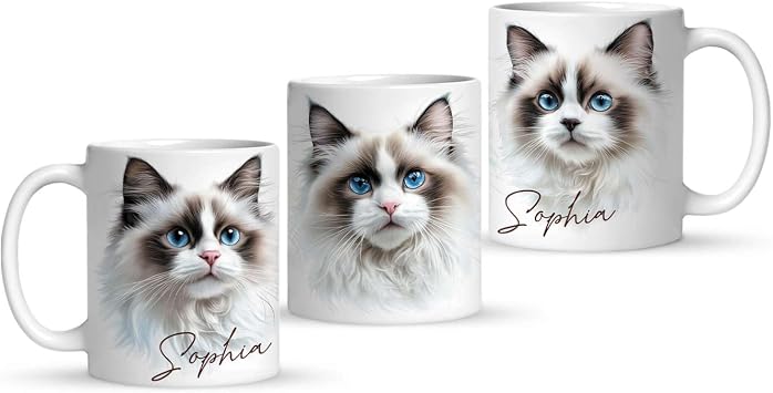 Custom Ragdoll Cat Face Ceramic Cup, Customized Adorable Cat Full Wrap Mug, Personalized Animal White Cup With Name, Cat Lover Coffee Cup 11oz 15oz, Gift For Girl, Boy On Occasions