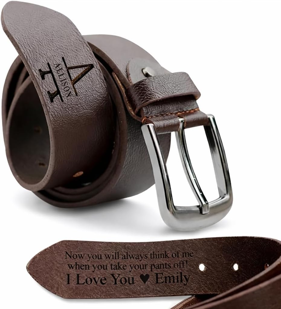 Personalized Leather Belt for Men, Custom Engraved Message, Gift for Husband, Anniversary or Valentines Day