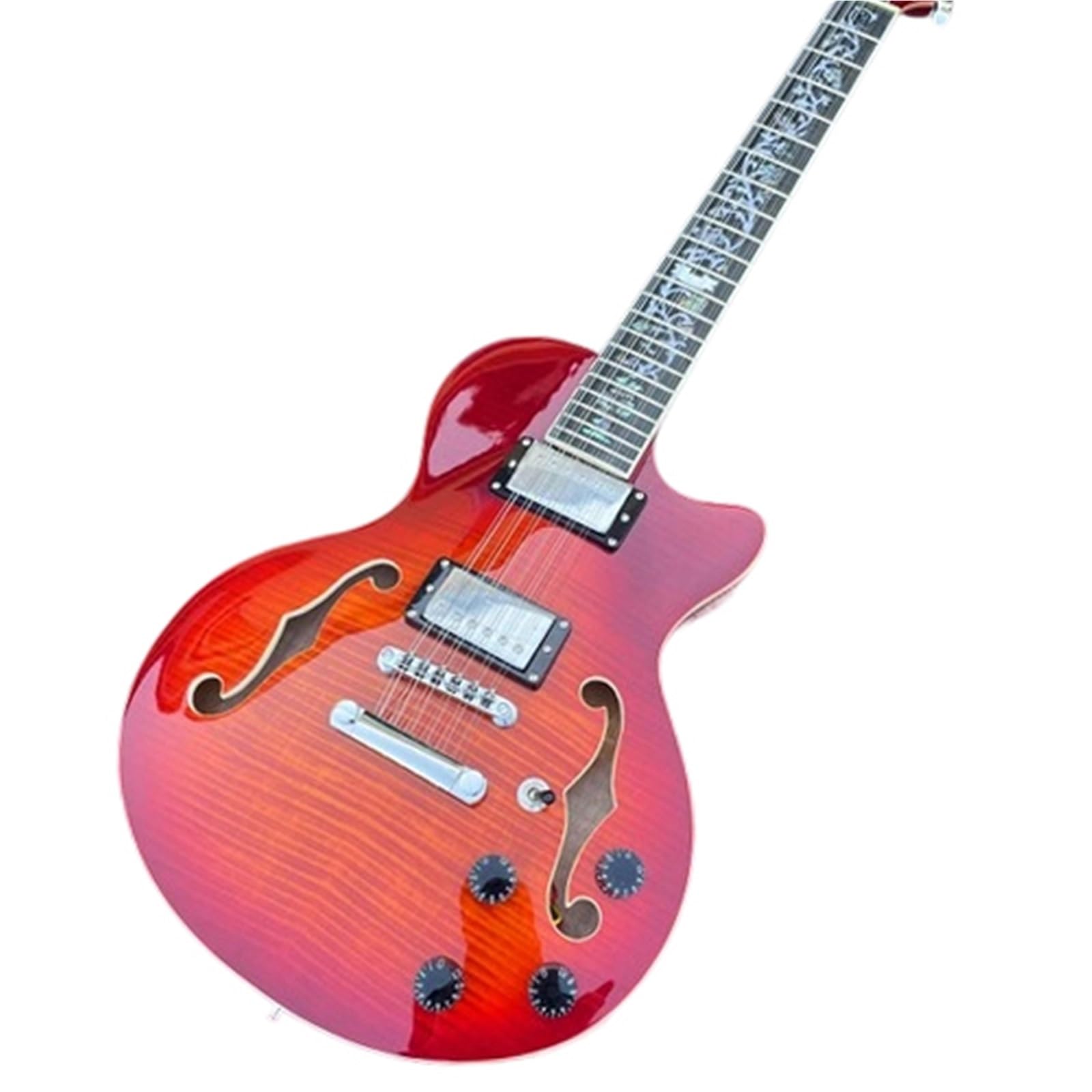Guitarra Eléctrica 12 Cuerdas Flame Maple Semi Hollow Jazz Guitarra Eléctrica F Agujeros Cuello De Caoba Hardware Cromado
