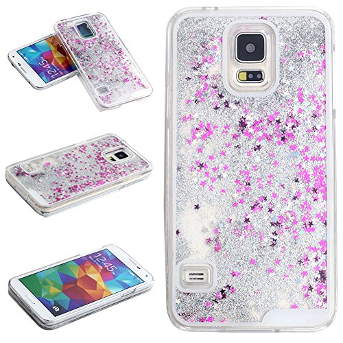 Samsung Galaxy S5 Case-Yerwal Transparent Plastic 3D Glitter Quicksand Stars Liquid Case for Samsung Galaxy S5(White)