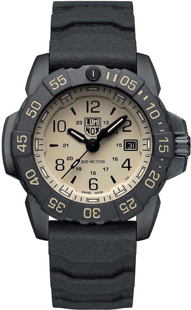 Luminox Navy Seal Foundation Taucheruhr aus Edelstahl und Kautschuk Schwarz-Beige 45mm mit extra Nylon-Armband, Wasserdichtigkeit, 20Bar, XS.3251.CBNSF.Set