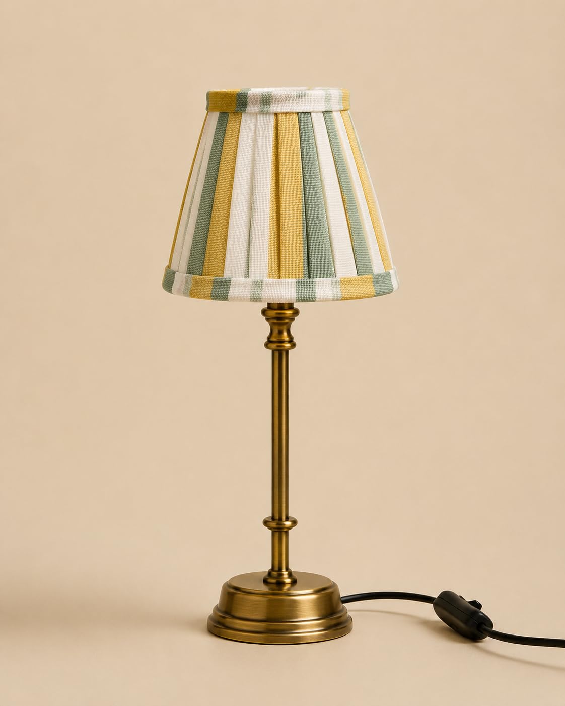 Vintage Brass Finish Table Lamp with Striped Fabric Shade-image-7
