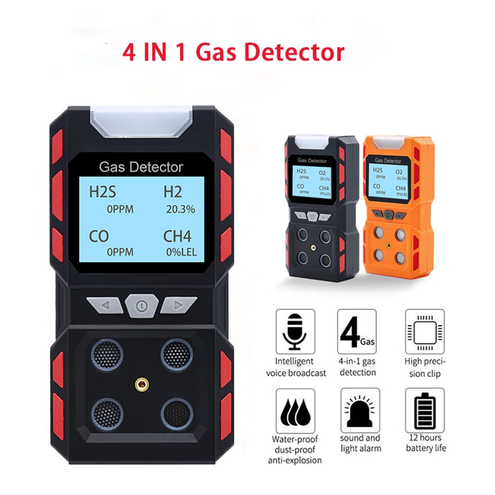 Detektor Gazu, Przemysłowy analizator gazów przenośny wykrywacz nieszczelności wielu gazów USB akumulator CH4 CO H2S O2 tester gazu wodoodporny czujnik gazu Alarm(B Gas Detector)