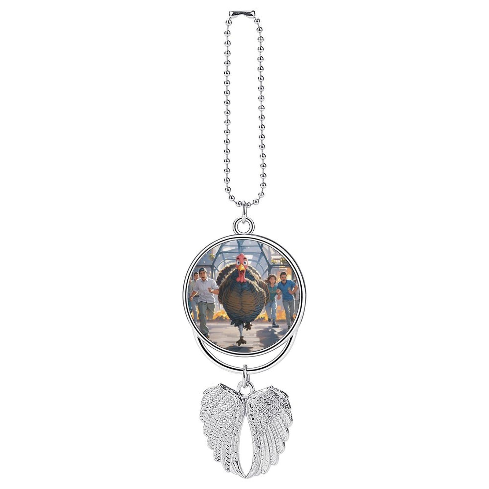 Running Turkey Car Pendant Car Rearview Mirror Pendant Custom Photo Car Hanging Ornament Car Rear View Mirror Hanging Accessories Angel Wing Car Charm Gift for Men Women