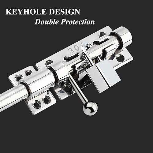 Miniatura 6 de Pestillo de puerta deslizante de 12 pulgadas, acero inoxidable 304, cerrojo de barril de acero inoxidable, cerradura de seguridad de puerta