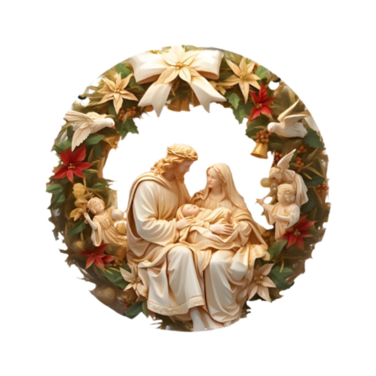 Nishiyuenyi Christmas Nativity Scene Ornament,Birth of Jesus Wall Hanging Centerpiece Christian Holy Family Decorations for Home Festival