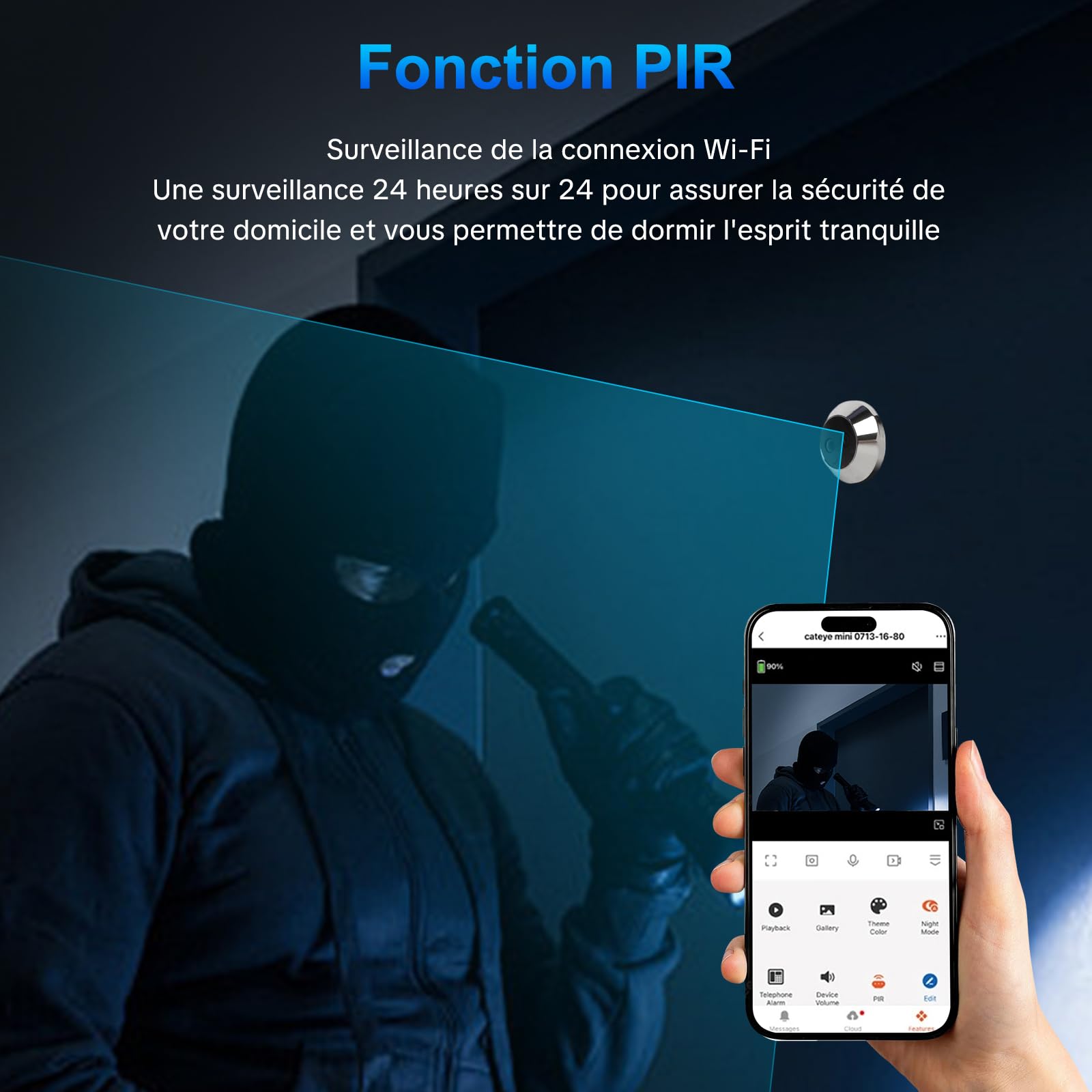 Visiophone Connecté WiFi 2,4 GHz 1080P Caméra 4.3 Pouces Moniteur PIR Vision Nocturne
