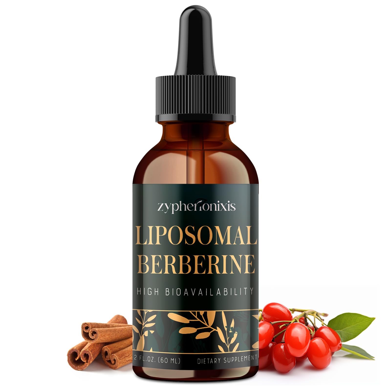 Zypherionixis Liposomal Berberine HCL Supplement Liquid 3000mg - High Absorption Berberine Drops with Ceylon Cinnamon - 12-in-1 Formula AMPK Activator