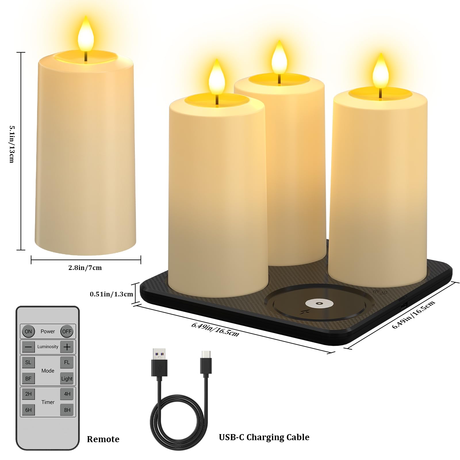 PChero LED Kerzen Aufladbar mit Magnet Ladestation & Fernbedienung, 4er Set | Wiederaufladbare LED Kerzen Outdoor, mit Timerfunktion, IP54 Wasserdicht, Stumpenkerzen, 90-200 Std. Laufzeit, Außen Deko
