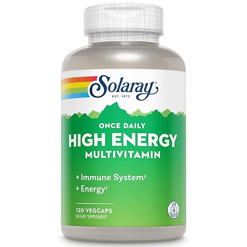 SOLARAY High Energy Multivitamin, No Iron, 1/Day, Timed-Release Formula, Whole Food & Herb Base 120 VegCaps - 120 Count (Pack of 1)