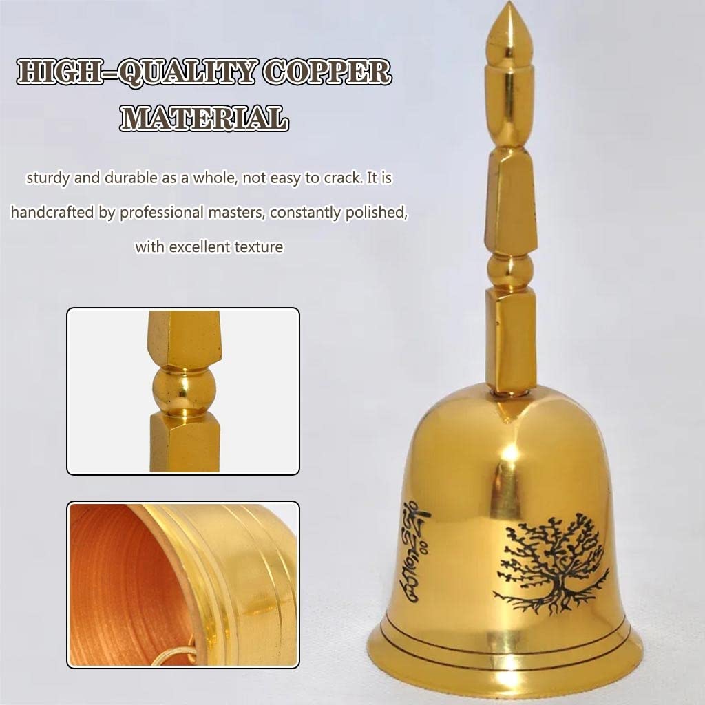 Handglocke, Messing-Handglocke, Hochzeitsglocken, luxuriöse handgefertigte Kupfer-Handglocke, Geldbaum-Muster, Dekoration, Service-Glocke, gute Bedeutung/Geschenk ( Color : Golden , Size : 6.1*2.5inch