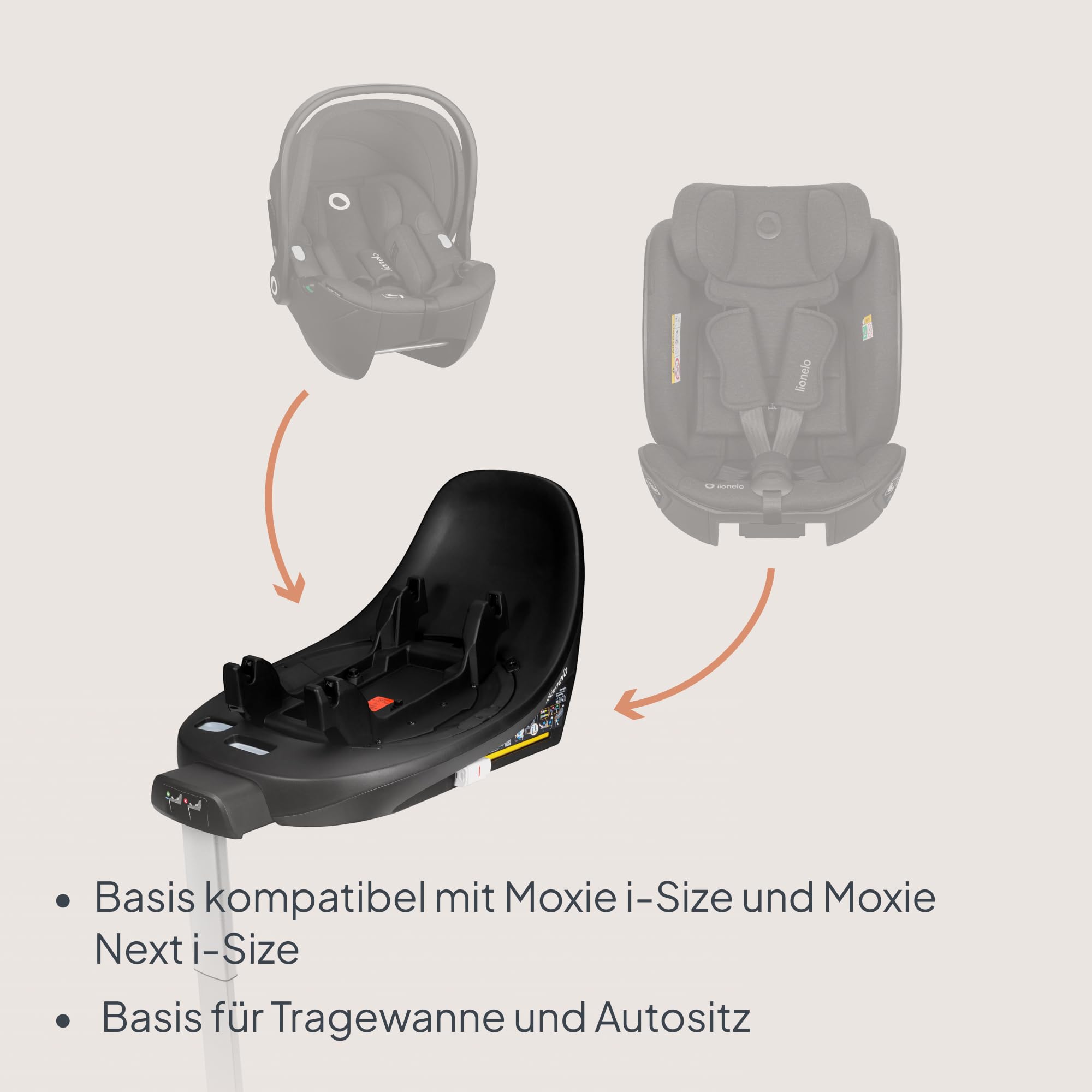 Lionelo Moxie Plus i-Size Base ISOFIX Mit Stützfuß, 360° Drehbar Easy Turn, Für Moxie i-Size & Moxie Next Kindersitze, Einhand Rotation, Installationsindikator, ECE R129