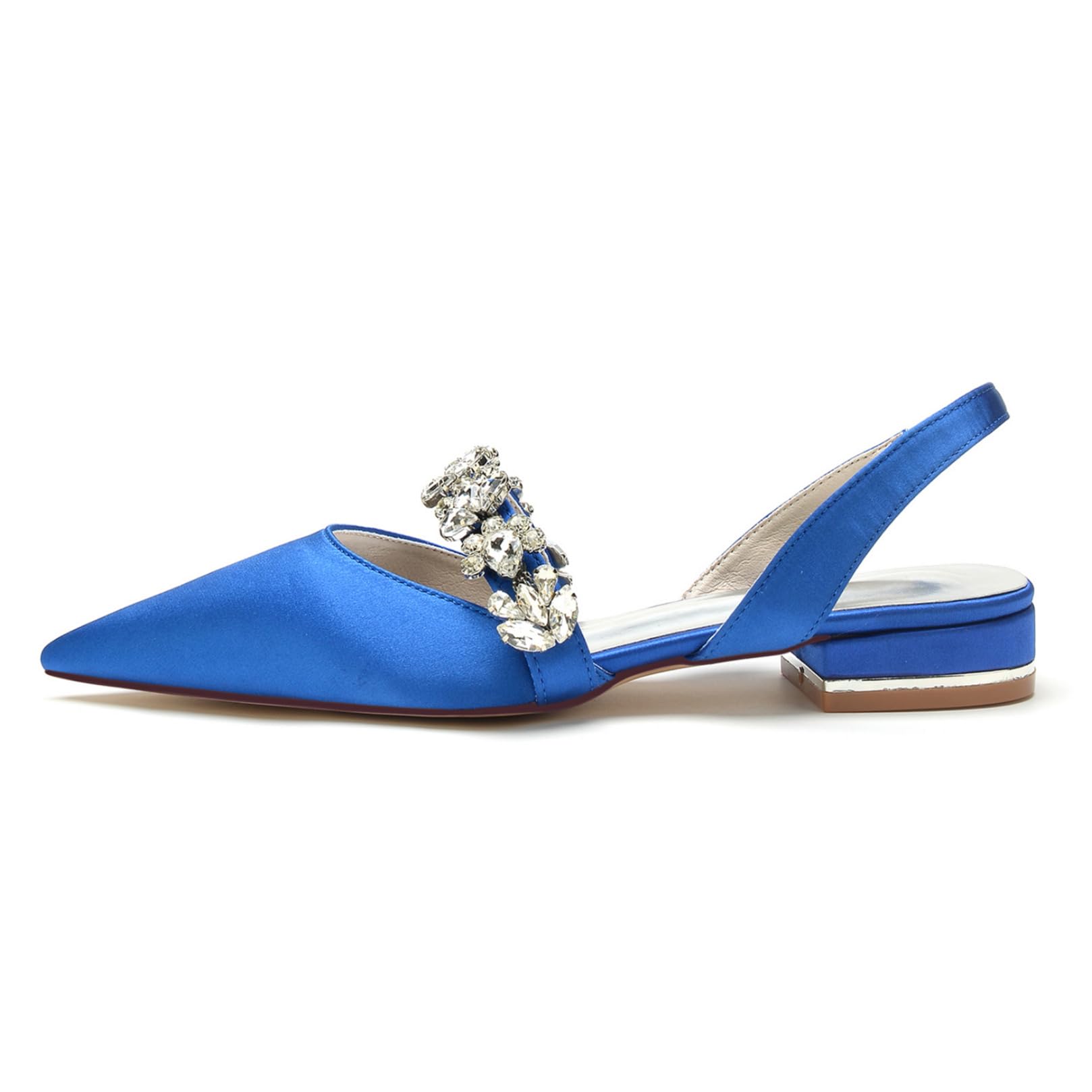 Zapatos De Tacón De Boda Sin Cordones para Mujer Tacón Plano Sandalias De Novia De Satén Destalonadas Fiesta De Noche Zapatos De Punta Puntiaguda para Fiesta De Fiesta