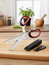 Tesouras de cozinha e ervas de aço inoxidável de 5 lâminas - Tesoura de cozinha com pente de limpeza, capa protetora