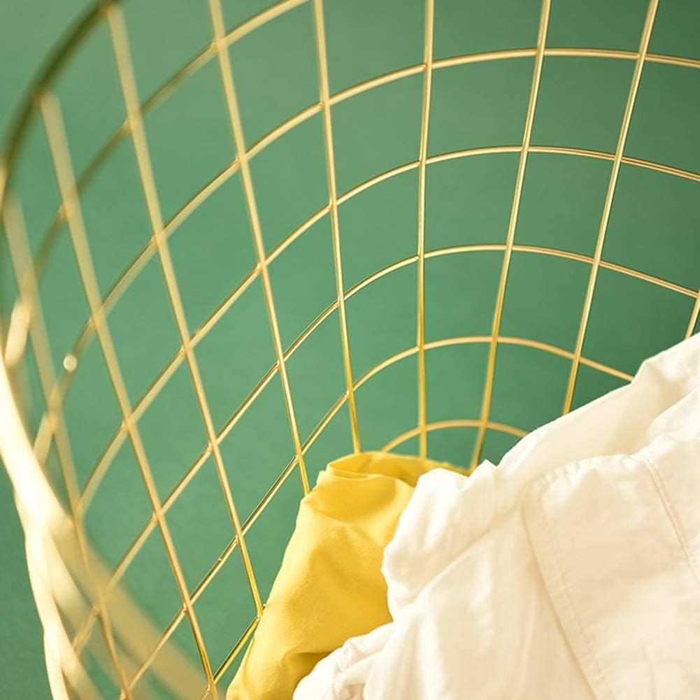 Laundry Basket Storage Bin Nordic Creative Metal Storage Basket Dirty Clothes Basket Clothing Toy Food Storage Basket Household (Color : Gold, Size : 36 34cm)