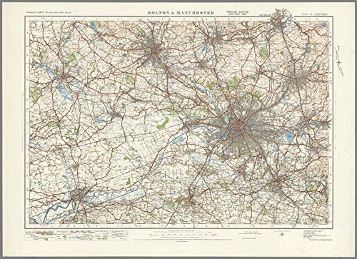 Bolton & Manchester - Ordnance Survey of England and Wales 1920 Series - Size - 100 x 73cm - Paper