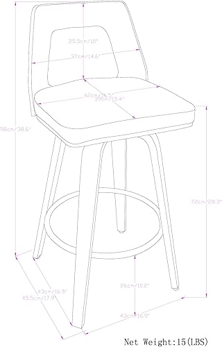 Miniatura 167 de SIMPLIHOME Marana - Taburete de bar giratorio ajustable – Silla tapizada de metal de 33 pulgadas de altura de asiento en piel sintética vegana