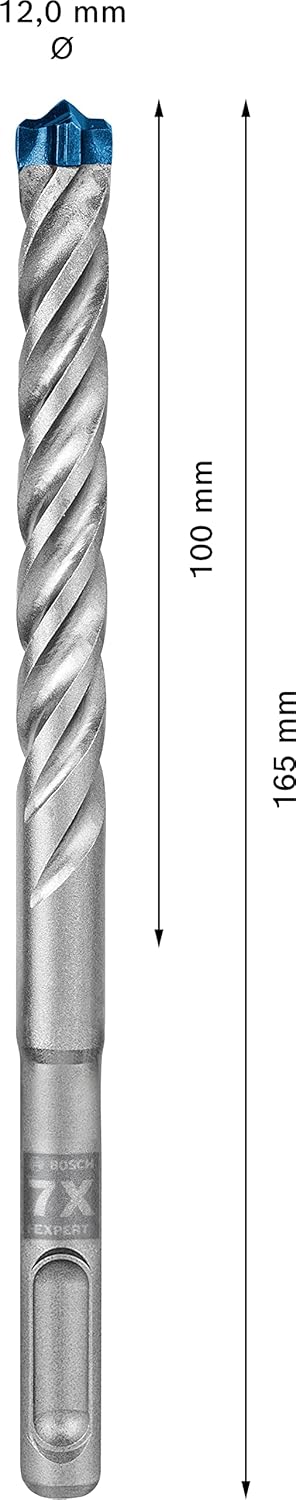 Bosch 1x Expert SDS plus-7X Hammer Drill Bit (for Soft Stone, Hard Stone, Ø 12,00 mm, Professional Accessory Rotary Hammer Drill)