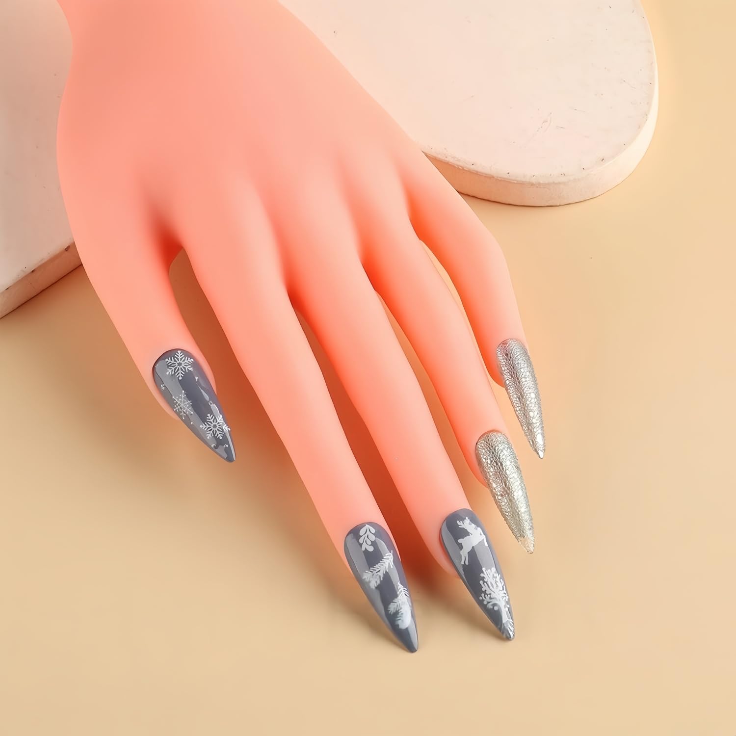 Main d Entrainement pour Ongle,Silicone Mains d Entrainement pour Ongle,Modèle de Pratique à Ongles,Main Artificielle pour la Formation de Démarreur Fake Nail Art,Manucure Bricolage