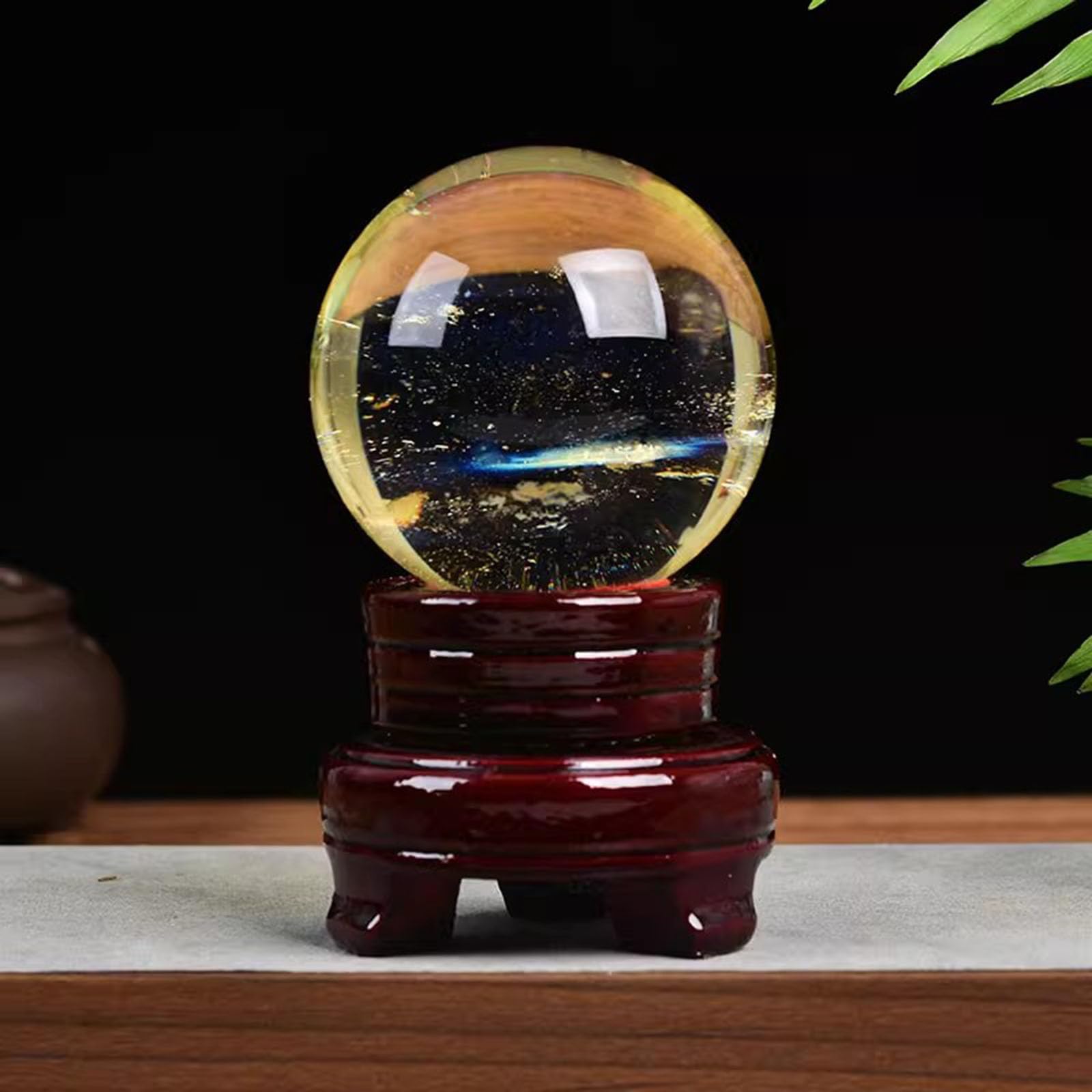 AARTERZZA Melting Yellow Crystal Ball for Wealth and Protect, Quartz Sphere with Stand, Figurine for Home Office FengShui Decoration,20cm