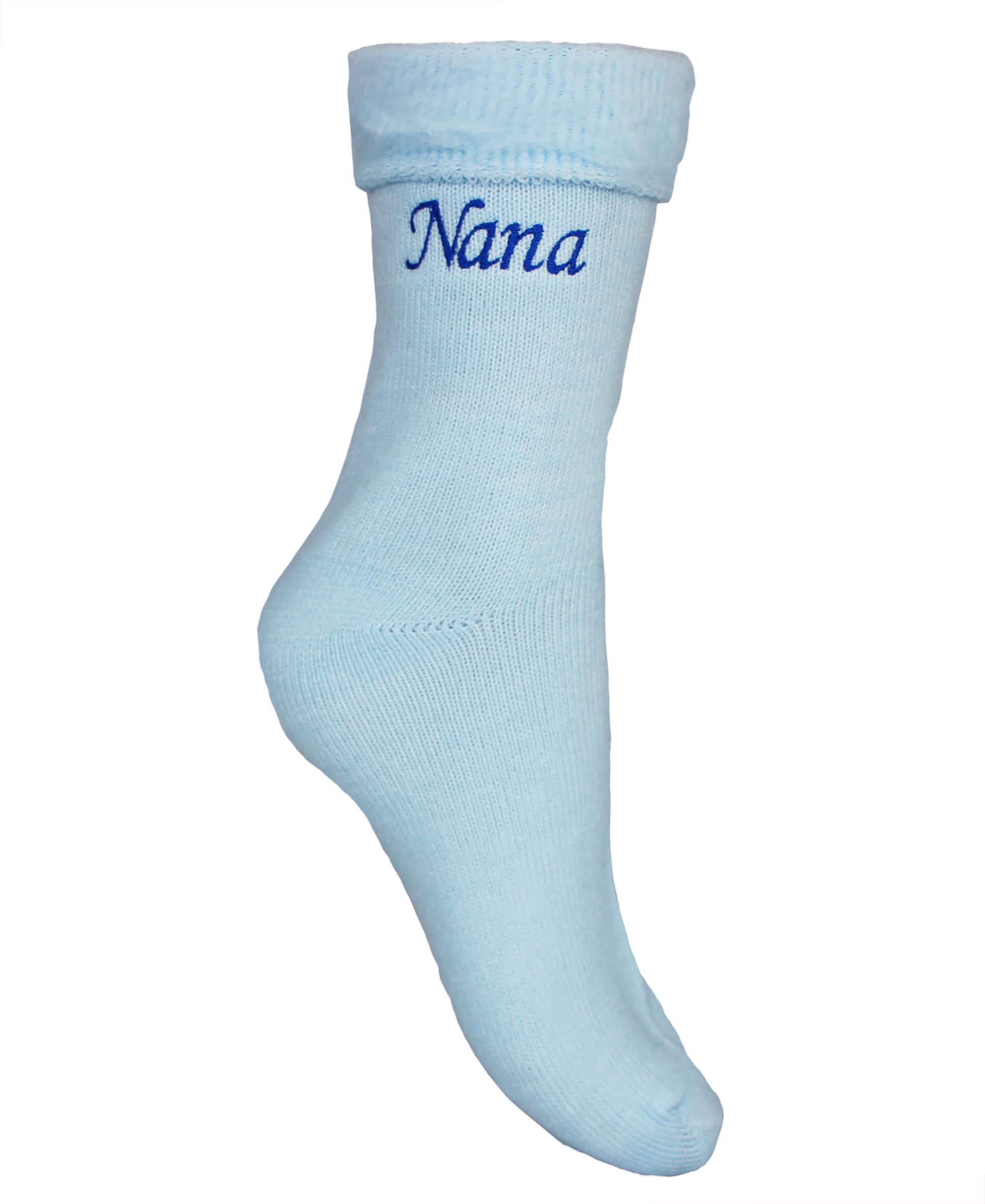Teddyts Women's Blue Embroidered Nana Super Soft Powder Thermal Bed Socks (Nana)