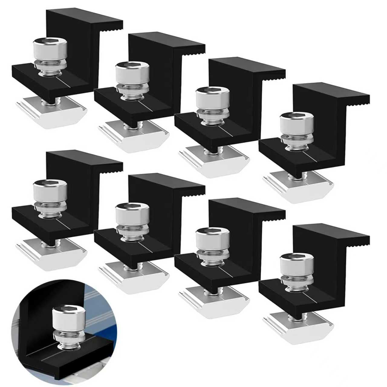 8 pezzi supporto per modulo solare da 40 mm, morsetti terminali terminali in alluminio PV nero, pannello solare con supporto a Z, morsetto solare regolabile per tetti, camper, barche e pareti