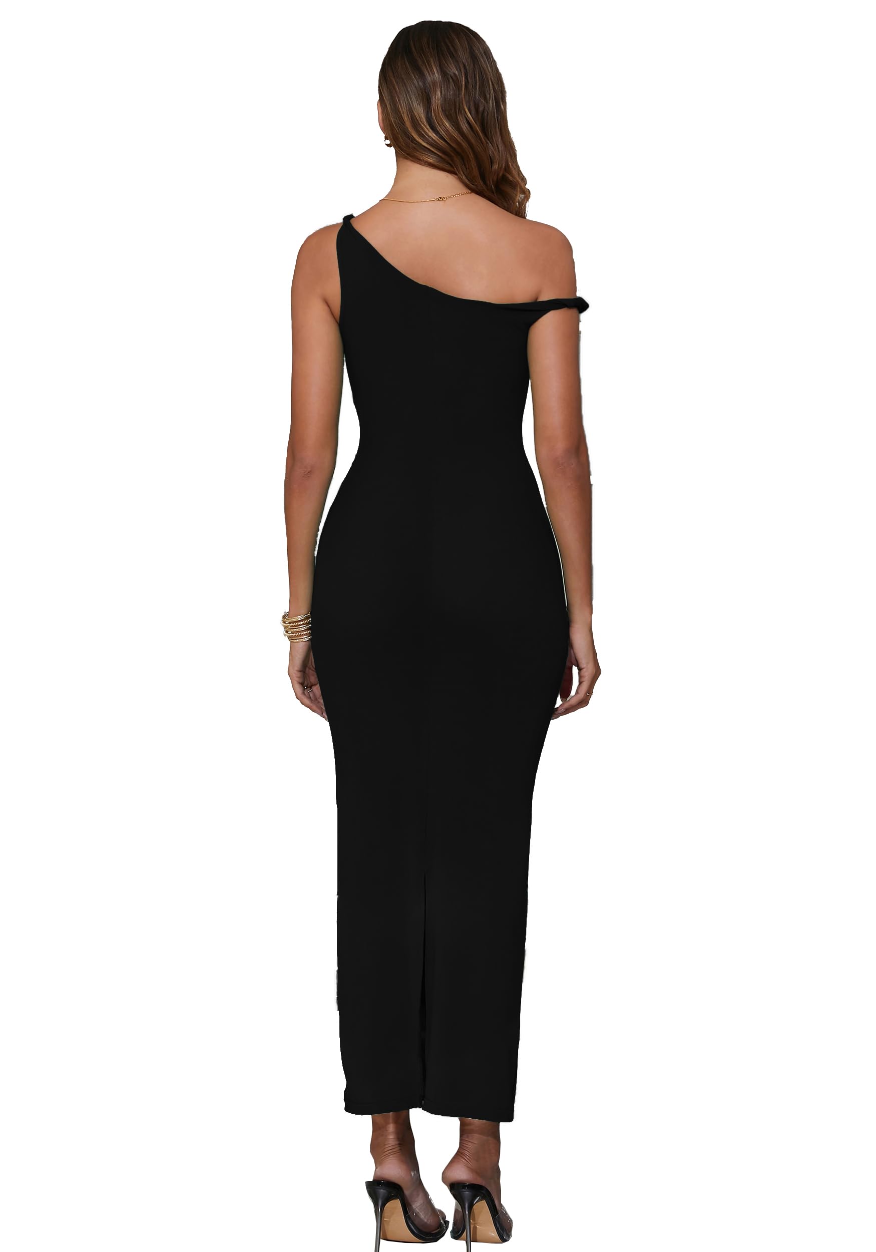 Abito formale da donna monospalla con spacco posteriore sexy in rete aderente maxi abito una spalla attorcigliata copricostume da spiaggia 387