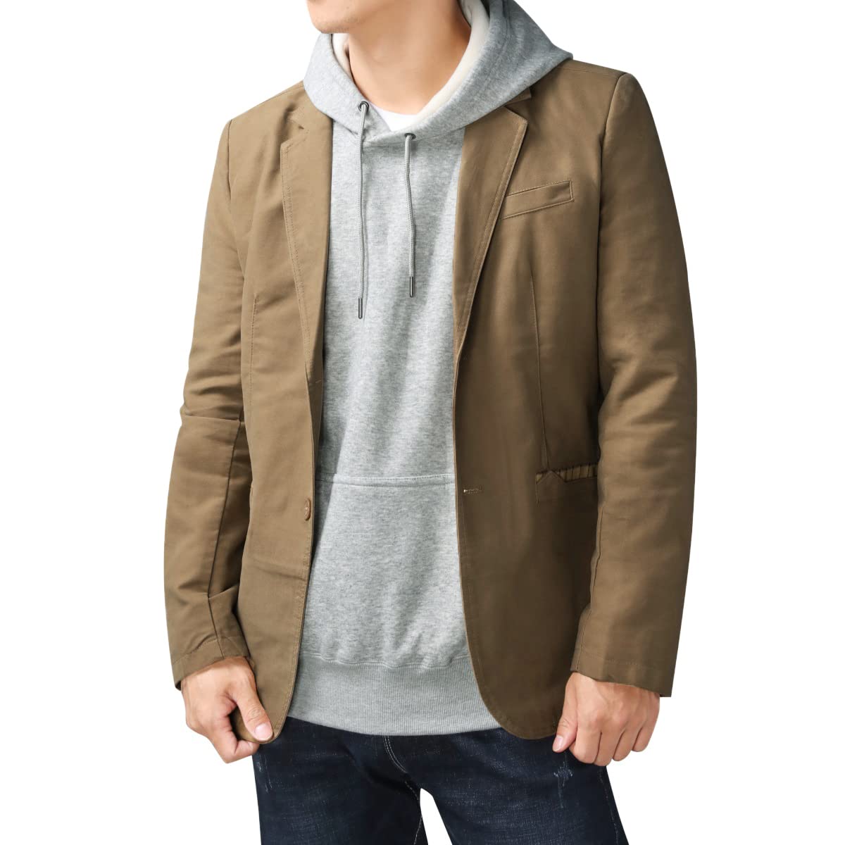 Allthemen Blouson Homme en Coton Slim Fit Blazer Veston Casual Jacket Deux Boutons