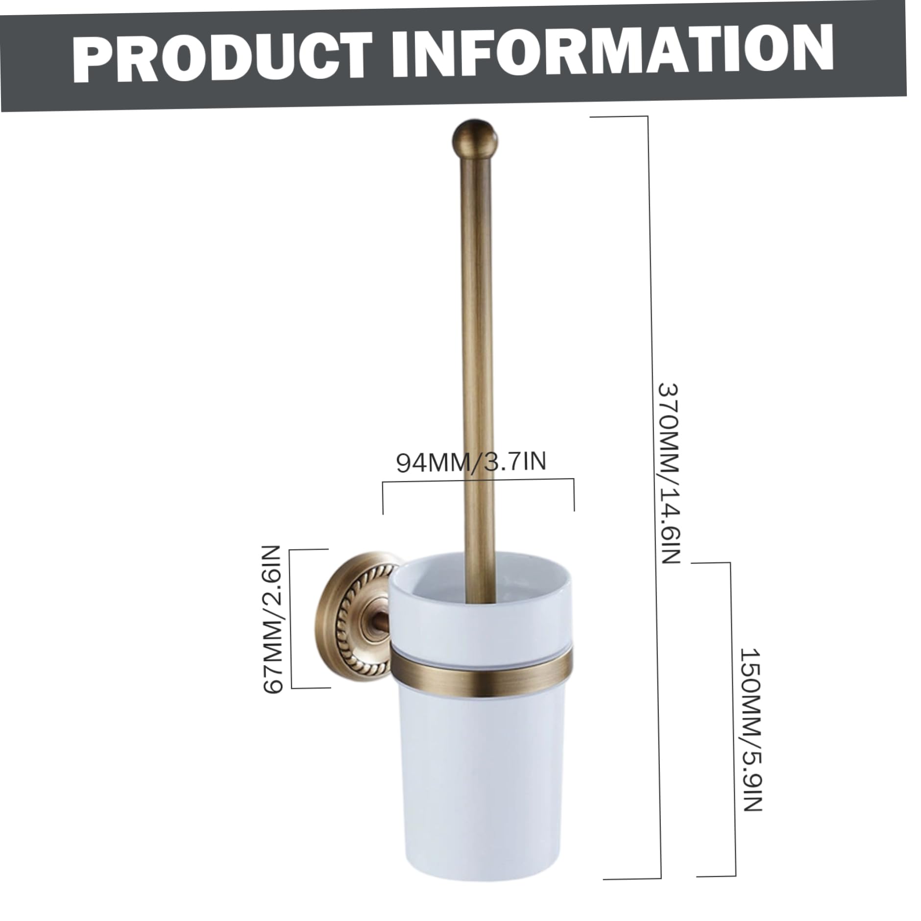 Vinta - Set di scopino per WC in ottone anticato, 37,1 cm, strumenti per la pulizia del bagno, design retrò elegante, accessori da bagno eleganti per soluzioni di pulizia eleganti
