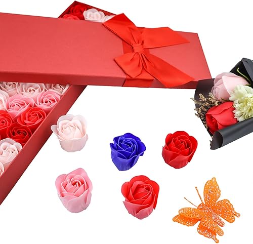 Miniatura 6 de JIALEEY 33 piezas de jabón de baño perfumado floral pétalos de rosas, aceite esencial para plantas, juego de jabón de rosas, ideas de regalo para