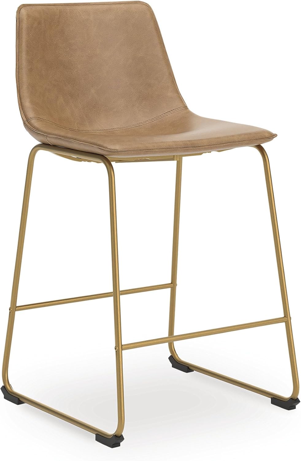 Signature Design by Ashley Bar Height Bar Stool, Set of 2, Toast/Gold | Toast faux leather bucket seats with a goldtone metal frame, Ideal for home pubs and bar tables, Lexadine Series