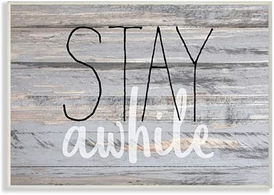 Stupell Industries Stay Awhile Country Home Wood Textured Word Design Wall Plaque, 12 x 18, Multi-Color