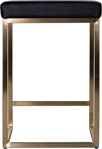 Miniatura 3 de Taburete cuadrado Adele en acero inoxidable dorado cepillado, Leathermatch negro