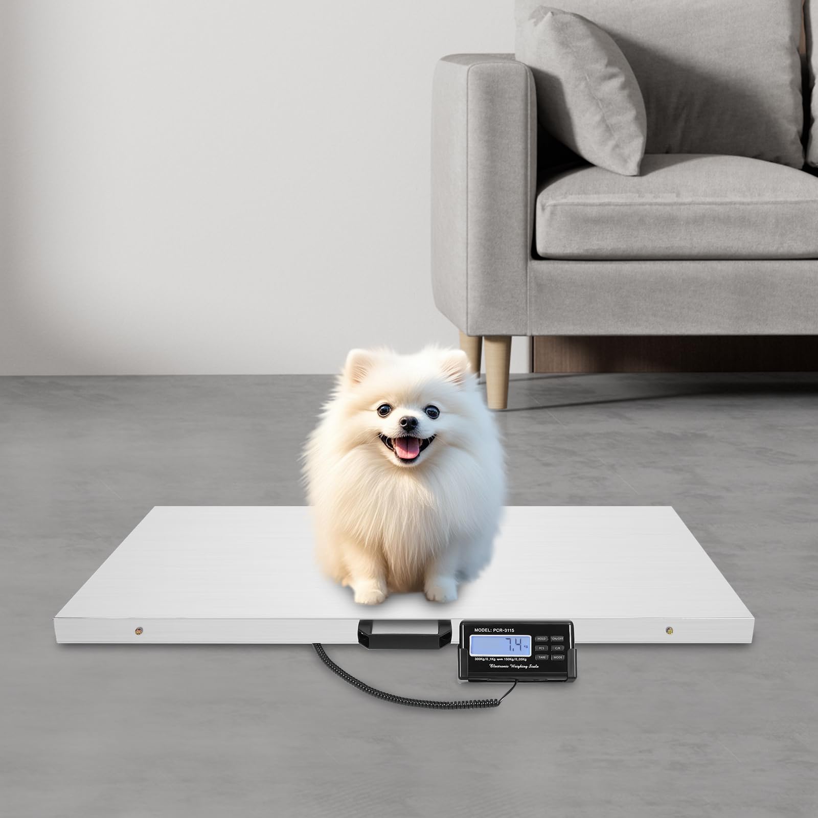Digitale Tierwaage Elektronische Bodenwaage Veterinärwaage Paketwaage Hundewaage Katzenwaage Plattformwaage Zwei Wägemodi Bodenwaage Edelstahl Tierwaage mit LCD Display