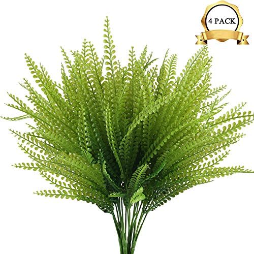 XYXCMOR Artificial Boston Fern Fake Greenery Plants Outdoor Plastic Faux Shrubs Bushes Home Kitchen Patio Wedding Centerpieces Arrangements Farmhouse Decor Pack of 4
