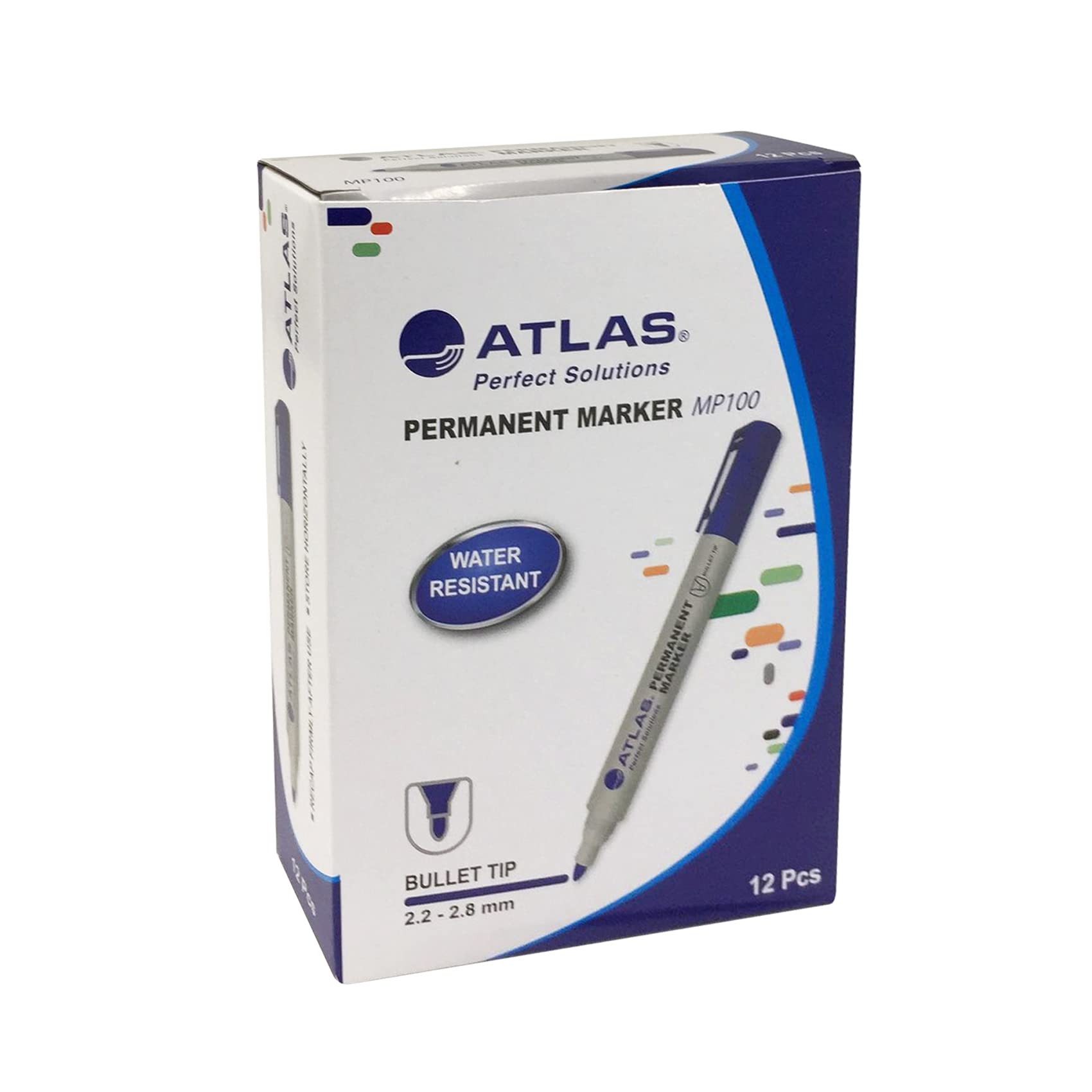 AtlasWater Resistant Permanent Marker Medium Bullet Tip - Pack of 12 (Black)