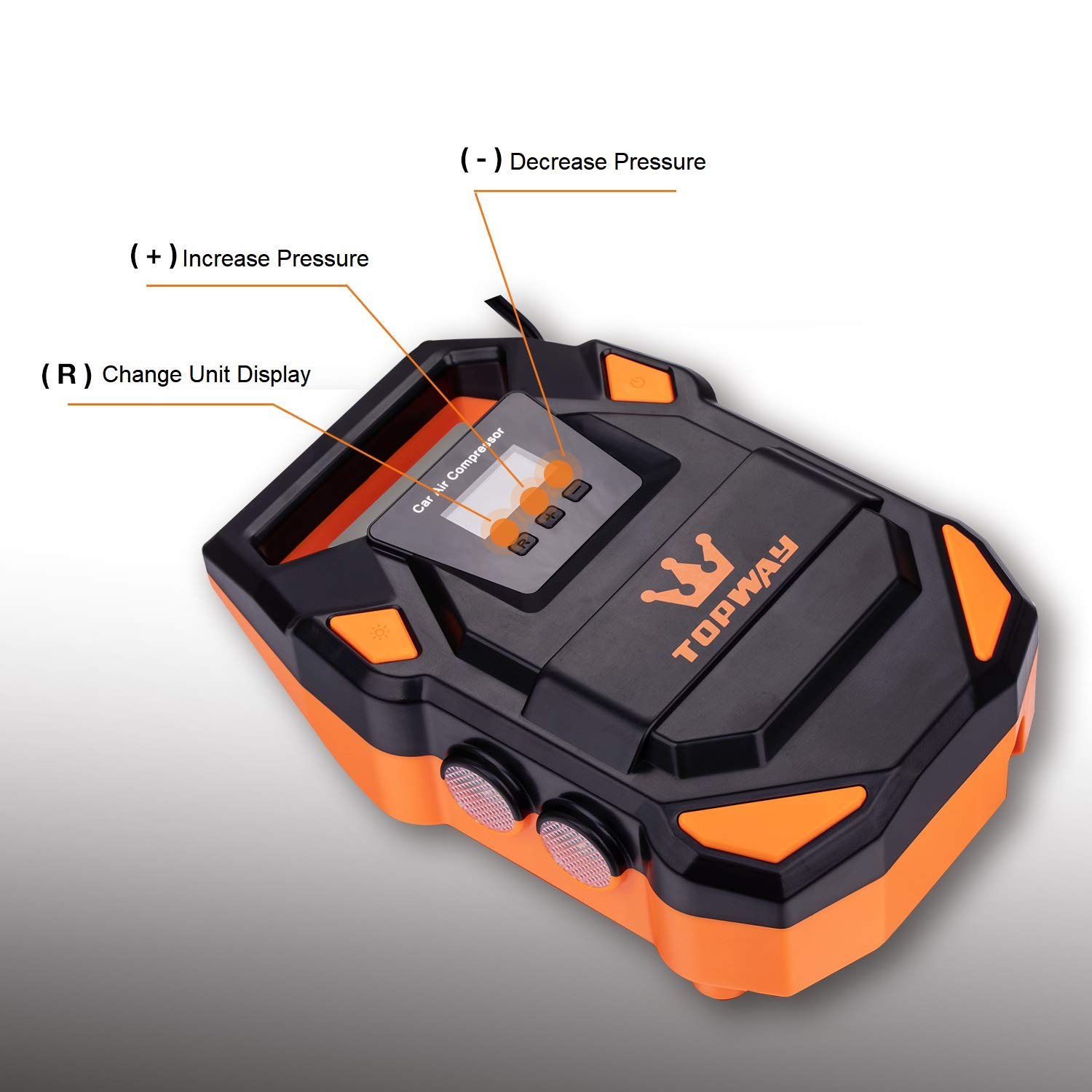 TOPWAY Compressore Aria Portatile Auto 12V con Luce di Emergenza a LED, Gonfiatore per Pneumatici per Auto, Mini Pompa di Gonfiaggio d'Aria per Auto Camper Camion in Borsa di Stoffa