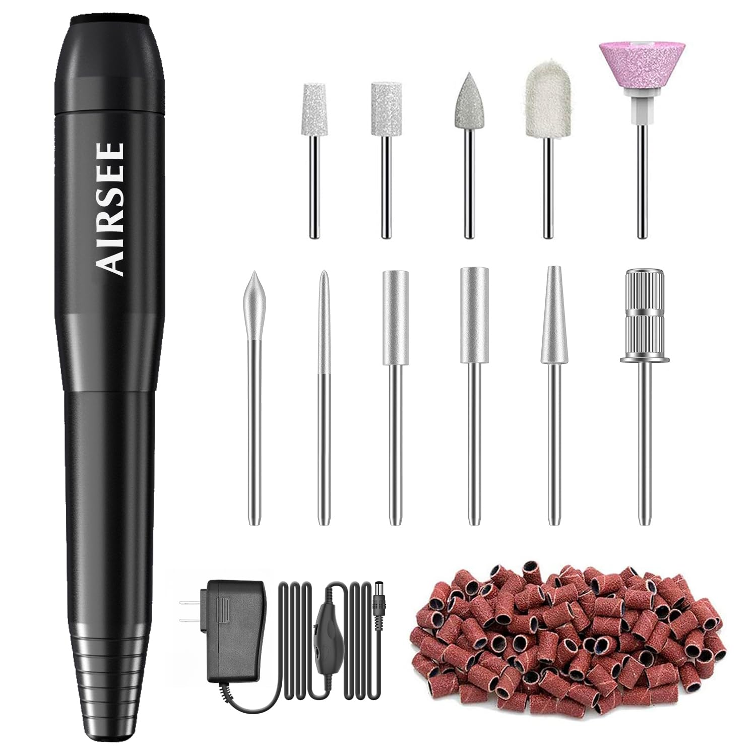 AIRSEEStudio Basic Adapter Portable Electric Nail Drill Machine for Professional, EFile for Acrylic Gel Nails and Manicure Pedicure Polishing Shape, Electric Nail File Kit for Salon Black